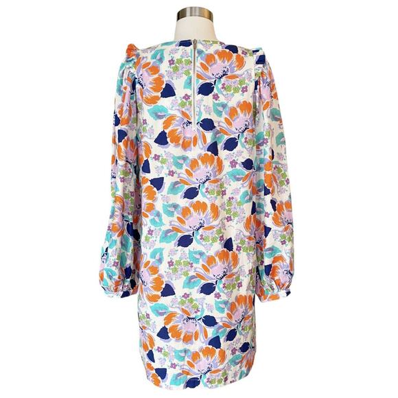 CECILIE COPENHAGEN Mirna Dress Mini Shift Ivory Blue Orange Floral Large NWT - Picture 5 of 11
